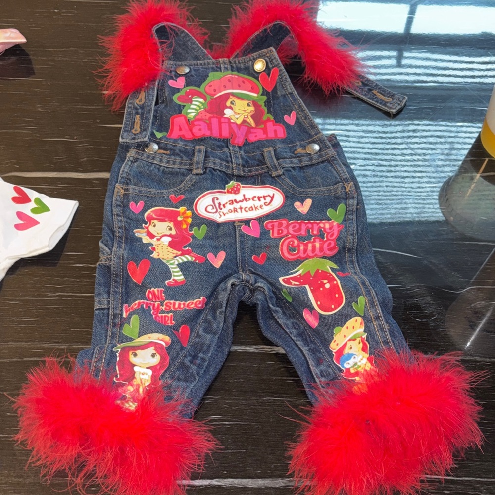 Strawberry Shortcake Kids Denim Overalls with Pink Accents